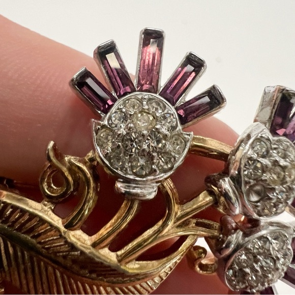 Vtg Crown Trifari Alfred Philippe Purple Thistle Flower Brooch & Earrings AS IS - Picture 6 of 12